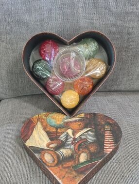 Heart-Shaped Teddy Bear Box with 8  Assorted Colorful Candles & Votive.